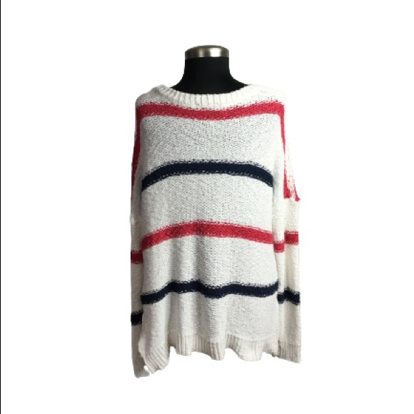 Cupcakes & Cashmere Madden Stripe Sweater  Blue White Pink  Size Large - Picture 5 of 7